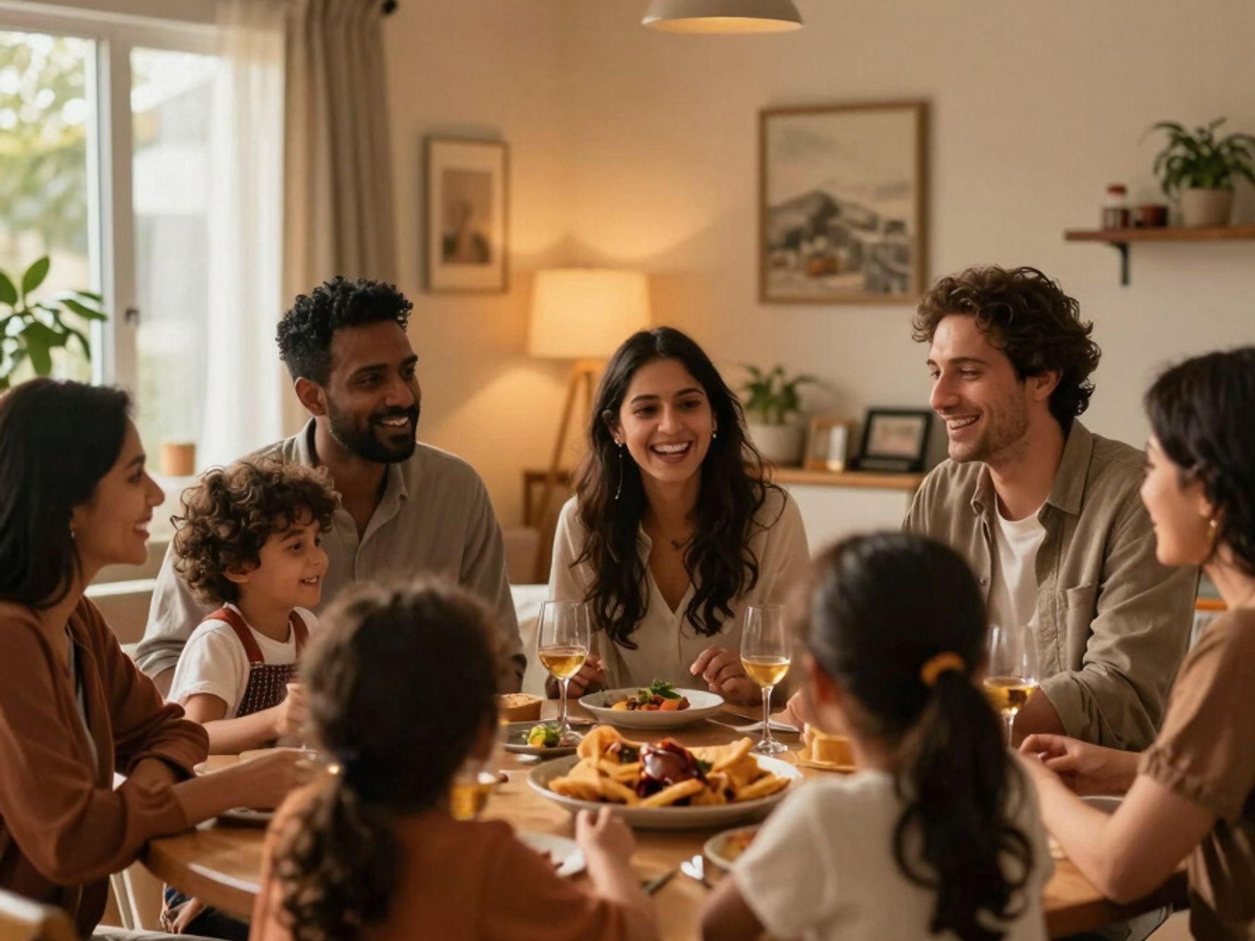 A diverse Canadian family celebrating together in their home